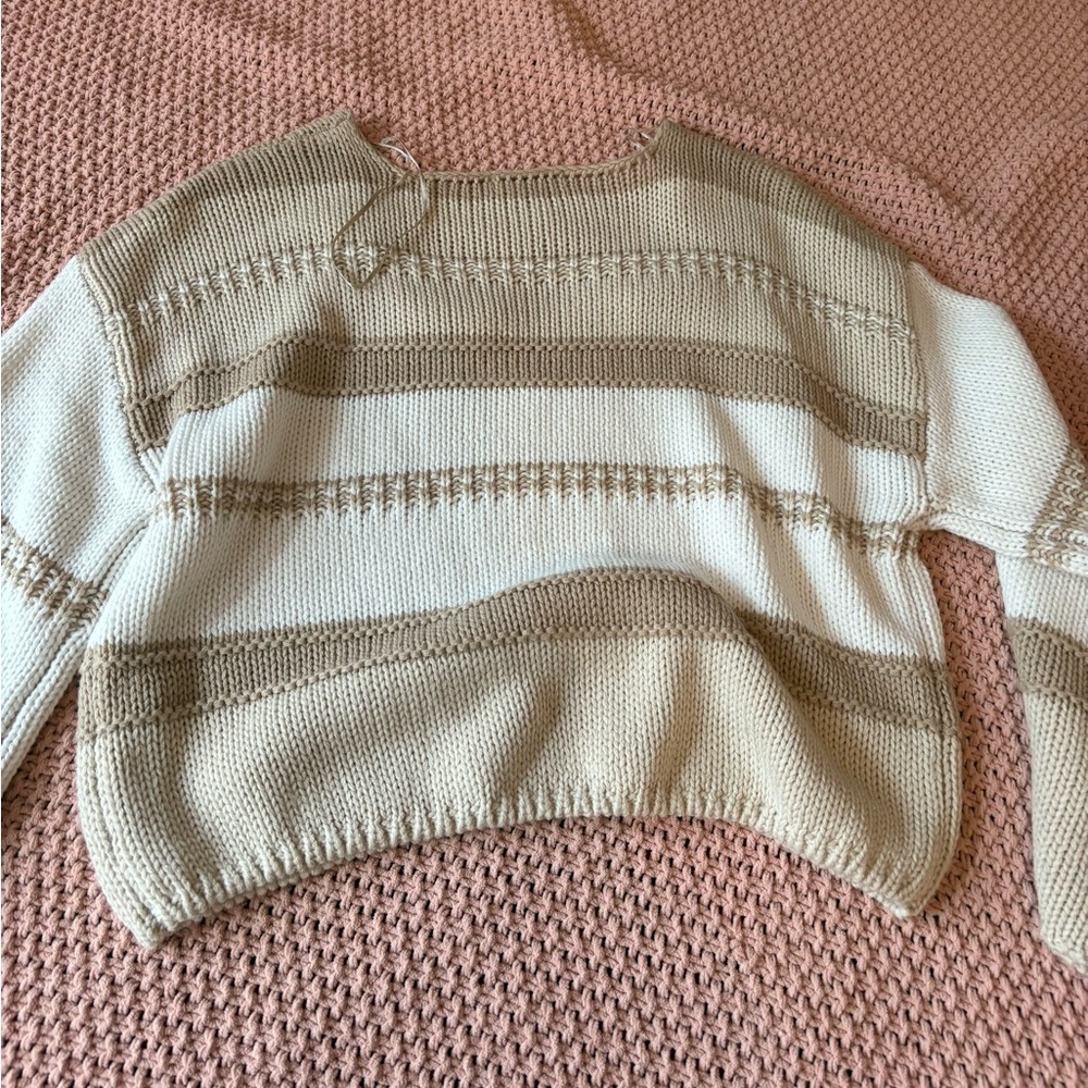 Striped Beige and Cream Women's slightly off the shoulder Sweater